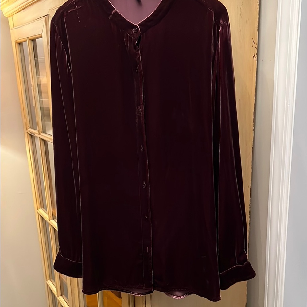 Eileen Fisher Red Boxy Long Sleeve Button Down